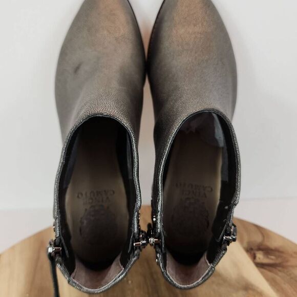 Vince Camuto Catile Pewter Gunmetal Leather Side Zip Ankle Booties Size 8 M - Picture 9 of 13